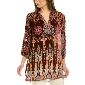 Johnny Was 'Mali' Silk & Velvet Burnout Tunic Top, Multicolor